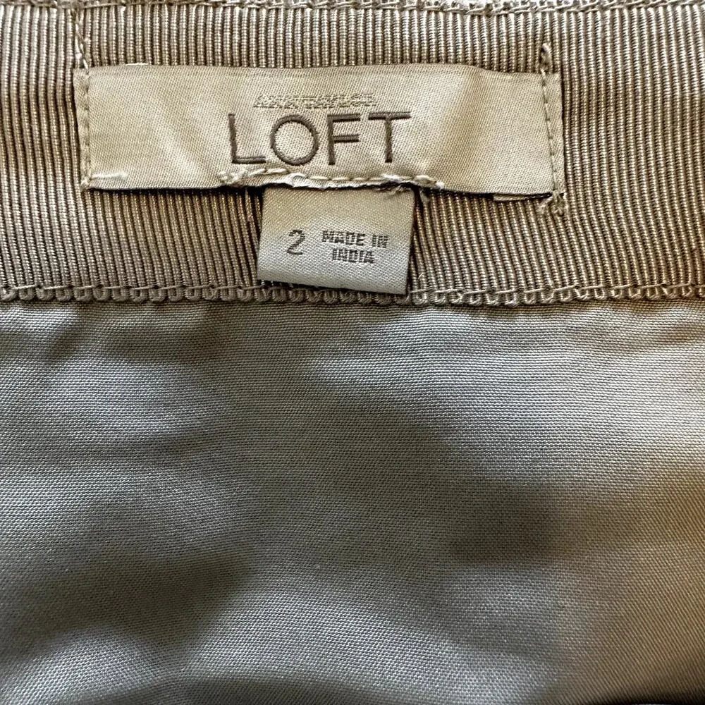 Ann Taylor Loft Pencil Skirt Linen Geometric Cross Stitch Pattern Lined Zip Tan - Picture 5 of 8